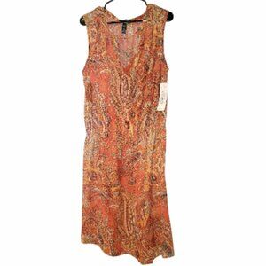 Lauren Ralph Lauren Paisley Sheer Dress & Camisole Slip Orange Size 18W NWT